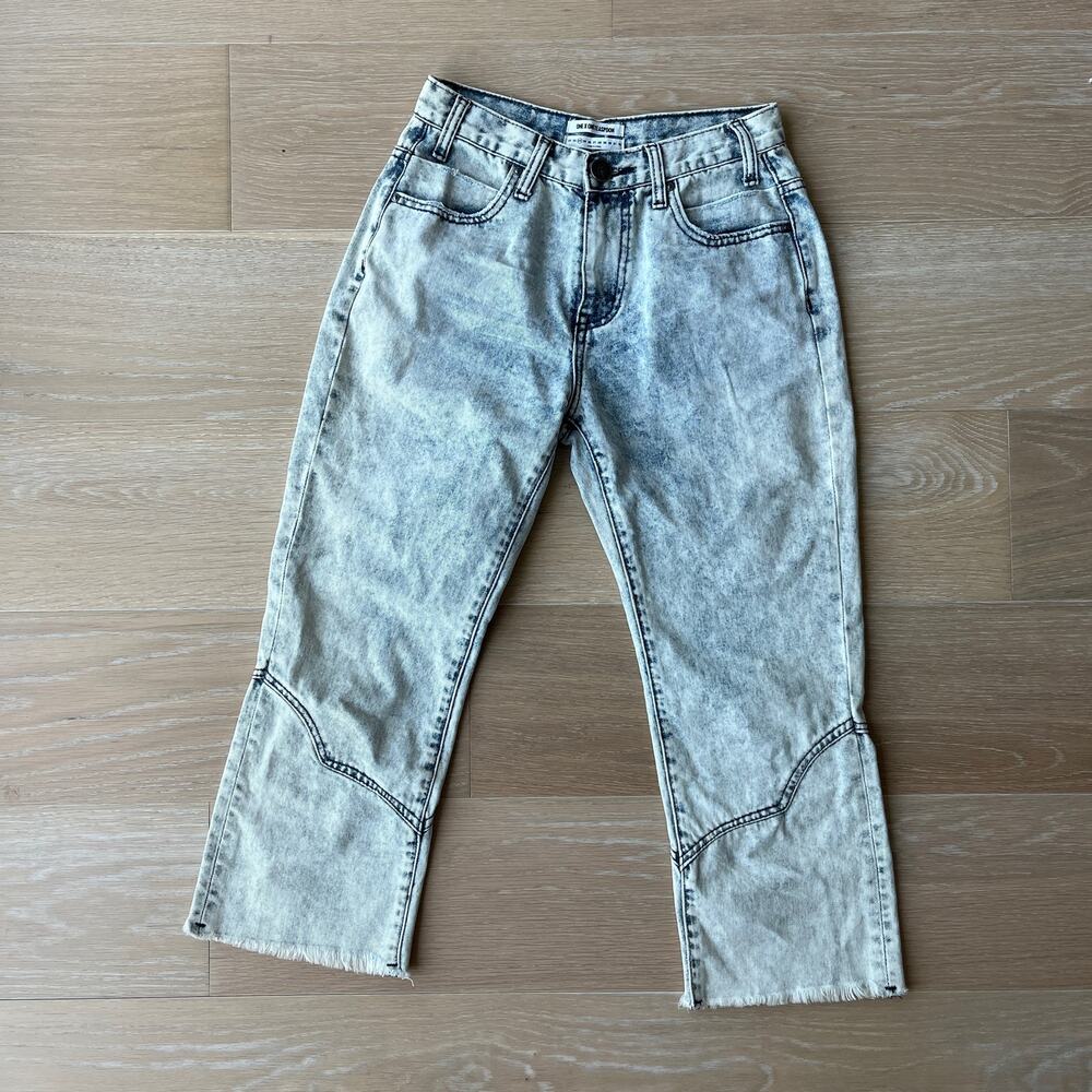 One Teaspoon Kicks Mid Waist Cropped Kick Flair Jeans Acid Wash